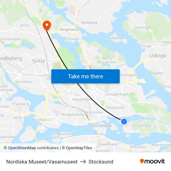 Nordiska Museet/Vasamuseet to Stocksund map