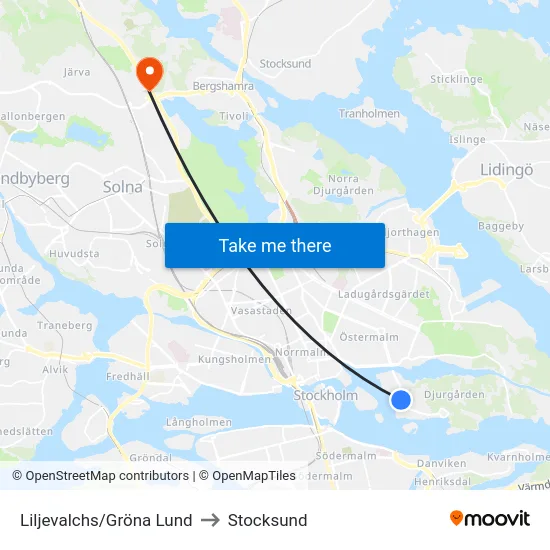 Liljevalchs/Gröna Lund to Stocksund map