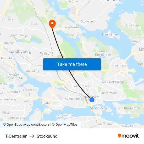 T-Centralen to Stocksund map