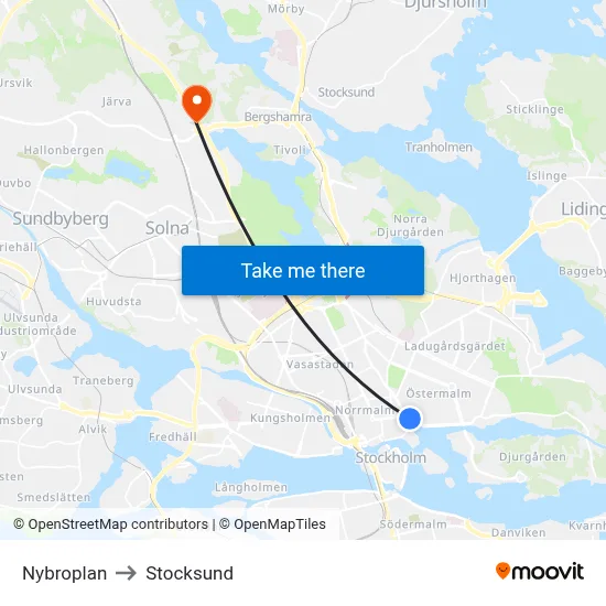 Nybroplan to Stocksund map