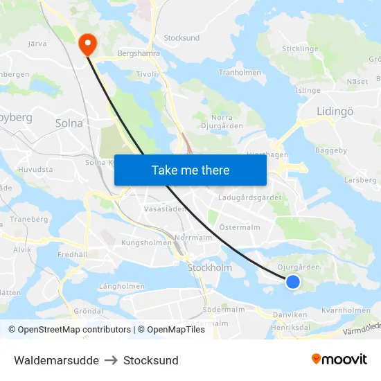 Waldemarsudde to Stocksund map
