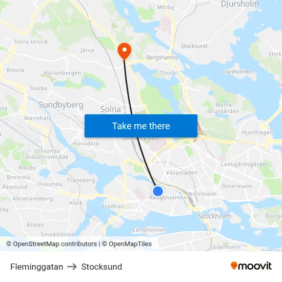 Fleminggatan to Stocksund map
