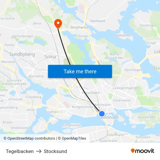 Tegelbacken to Stocksund map