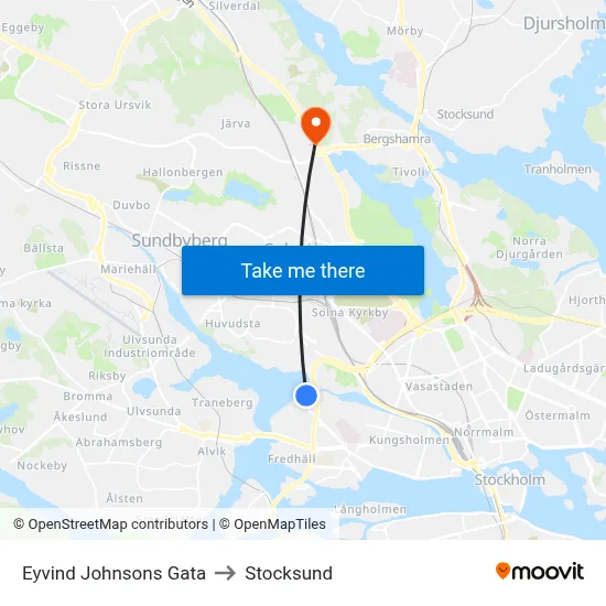 Eyvind Johnsons Gata to Stocksund map