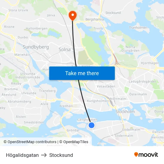Högalidsgatan to Stocksund map