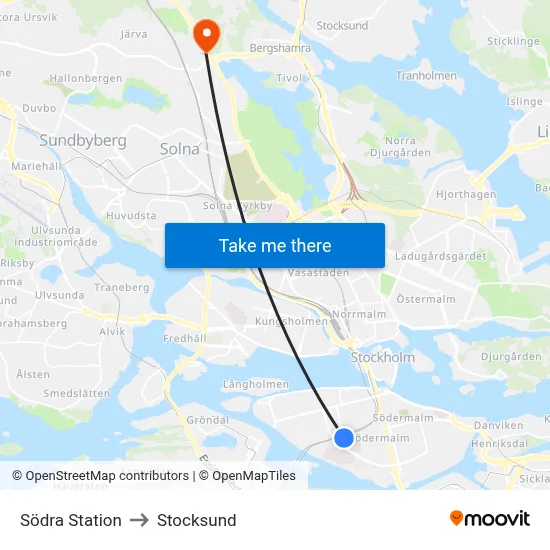 Södra Station to Stocksund map
