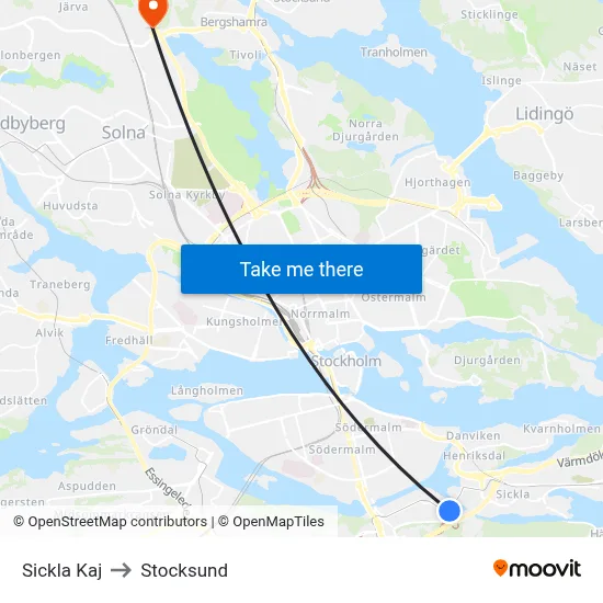 Sickla Kaj to Stocksund map