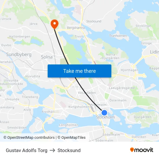 Gustav Adolfs Torg to Stocksund map