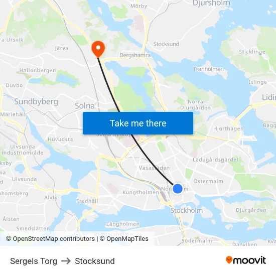 Sergels Torg to Stocksund map