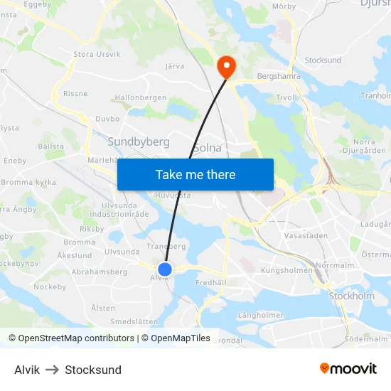 Alvik to Stocksund map