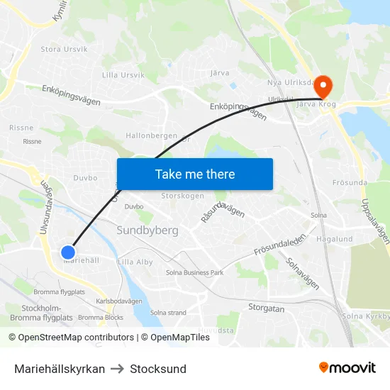 Mariehällskyrkan to Stocksund map