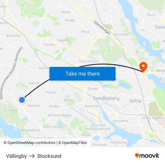 Vällingby to Stocksund map