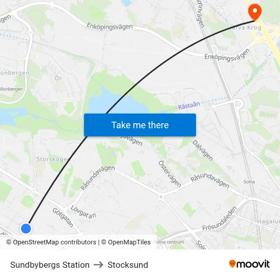 Sundbybergs Station to Stocksund map