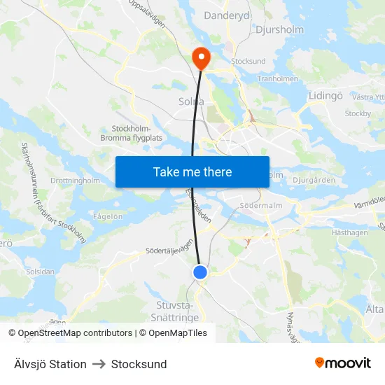 Älvsjö Station to Stocksund map