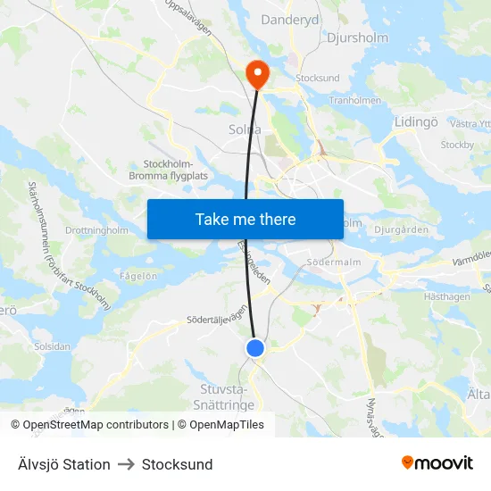 Älvsjö Station to Stocksund map