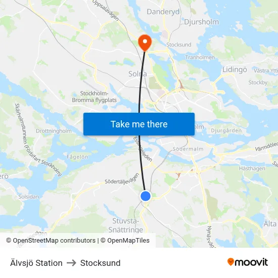 Älvsjö Station to Stocksund map