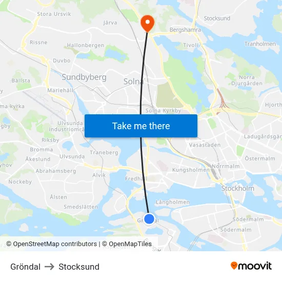 Gröndal to Stocksund map