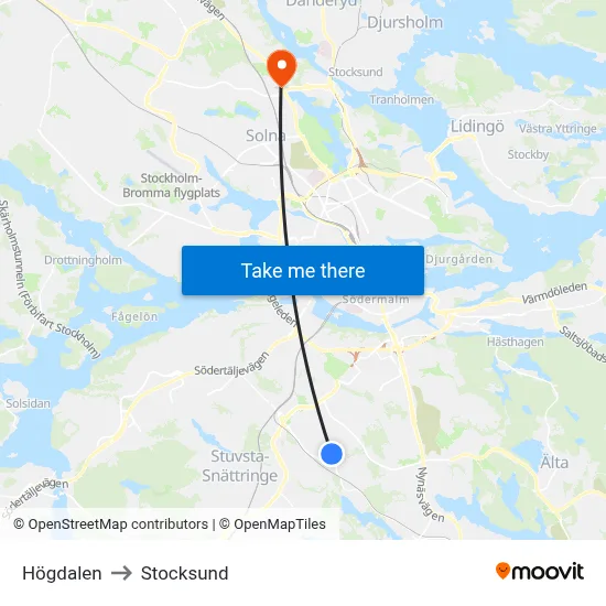 Högdalen to Stocksund map