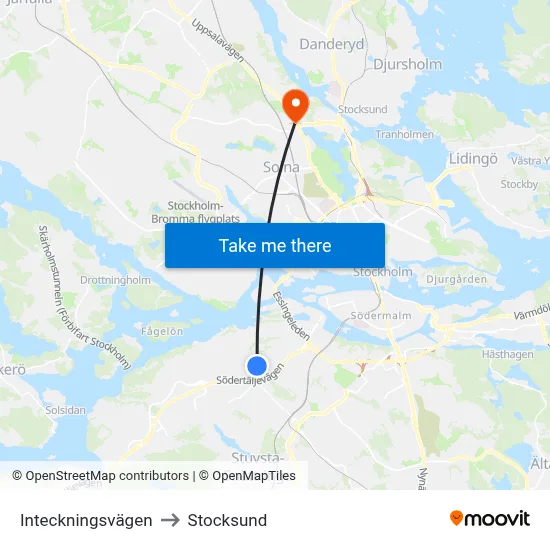 Inteckningsvägen to Stocksund map