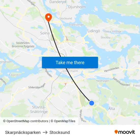 Skarpnäcksparken to Stocksund map