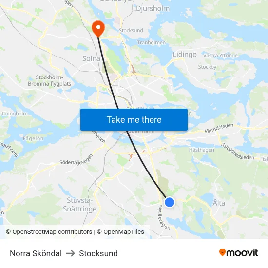 Norra Sköndal to Stocksund map