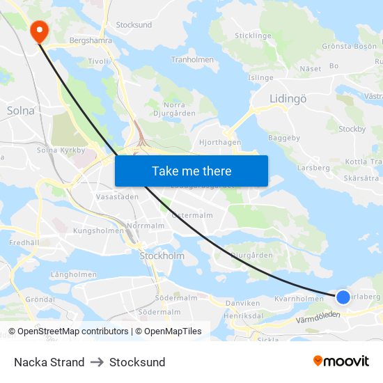 Nacka Strand to Stocksund map