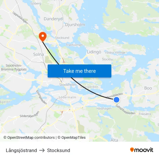 Långsjöstrand to Stocksund map