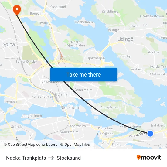 Nacka Trafikplats to Stocksund map