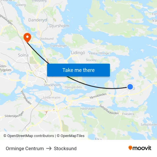 Orminge Centrum to Stocksund map
