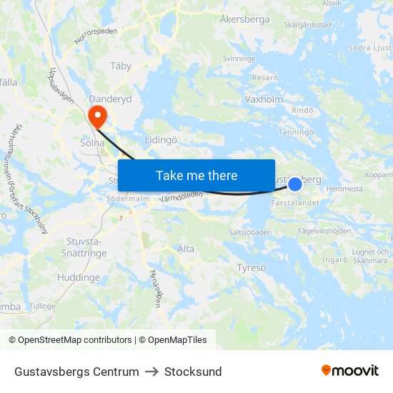 Gustavsbergs Centrum to Stocksund map