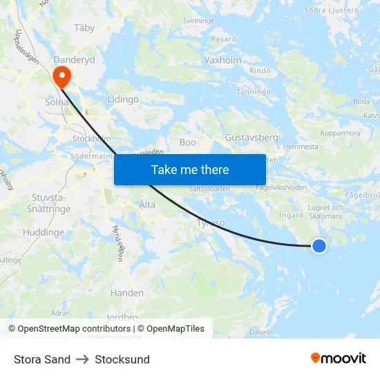 Stora Sand to Stocksund map