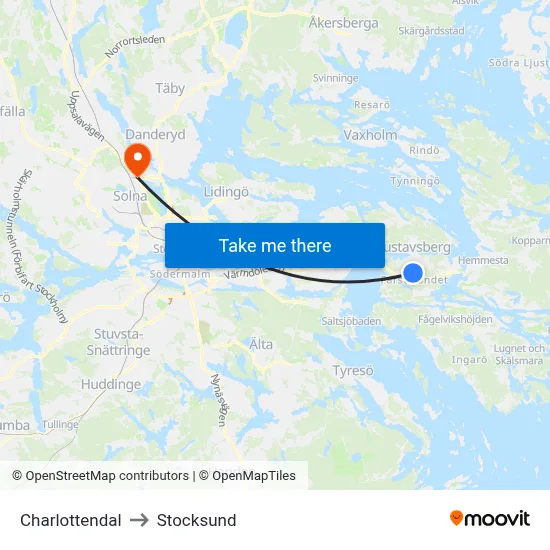 Charlottendal to Stocksund map