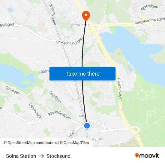 Solna Station to Stocksund map