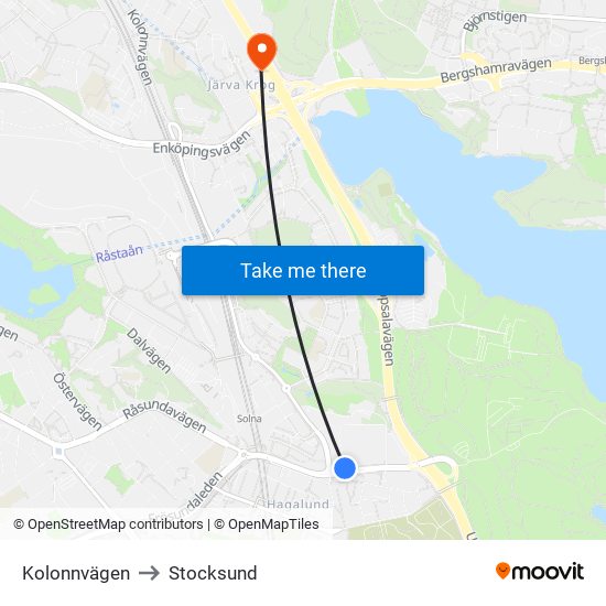 Kolonnvägen to Stocksund map