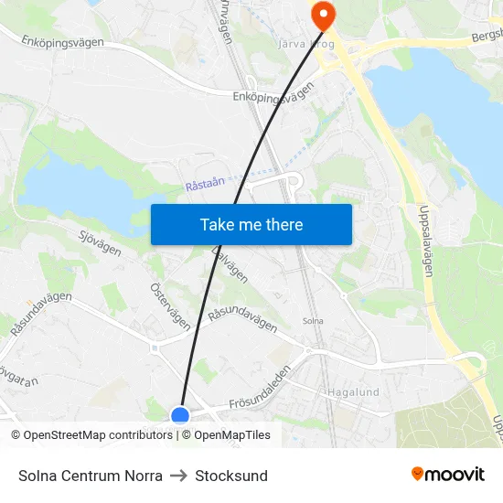 Solna Centrum Norra to Stocksund map