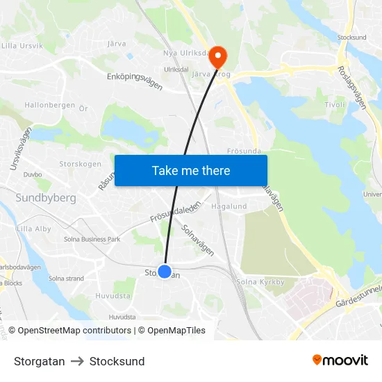 Storgatan to Stocksund map