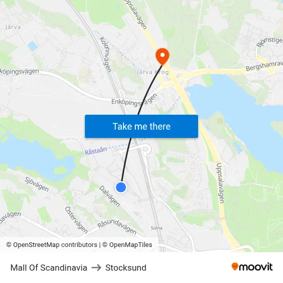 Mall Of Scandinavia to Stocksund map