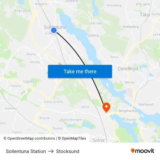 Sollentuna Station to Stocksund map