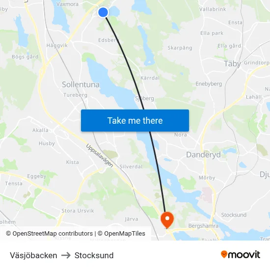 Väsjöbacken to Stocksund map