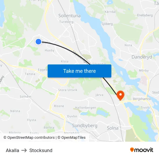 Akalla to Stocksund map