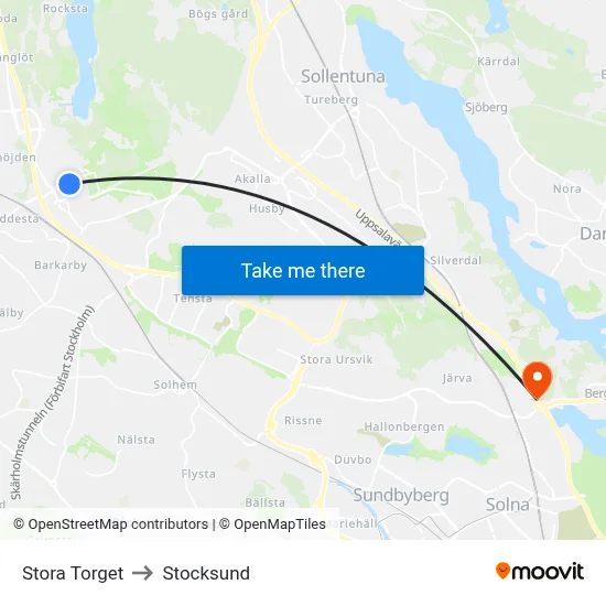 Stora Torget to Stocksund map