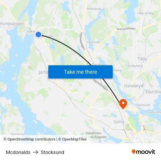 Mcdonalds to Stocksund map
