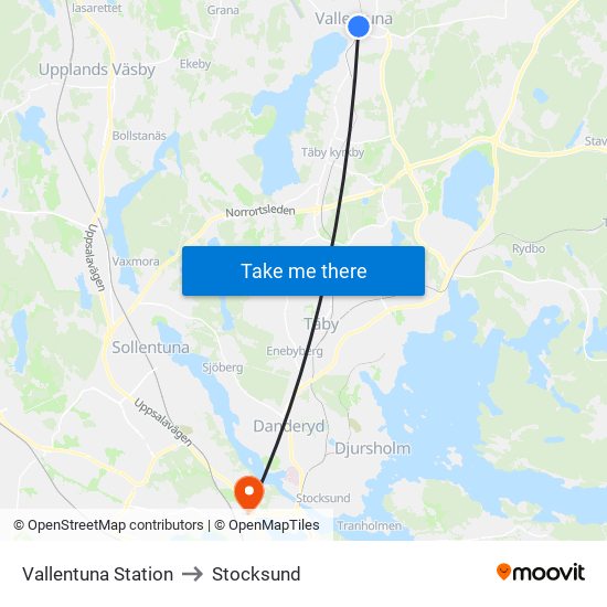 Vallentuna Station to Stocksund map