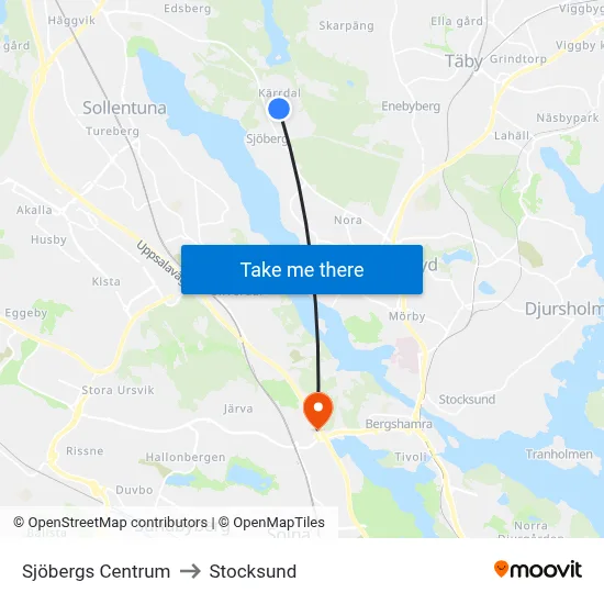 Sjöbergs Centrum to Stocksund map