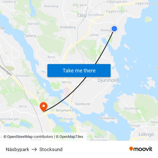 Näsbypark to Stocksund map