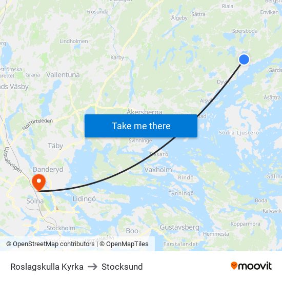 Roslagskulla Kyrka to Stocksund map