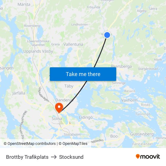 Brottby Trafikplats to Stocksund map