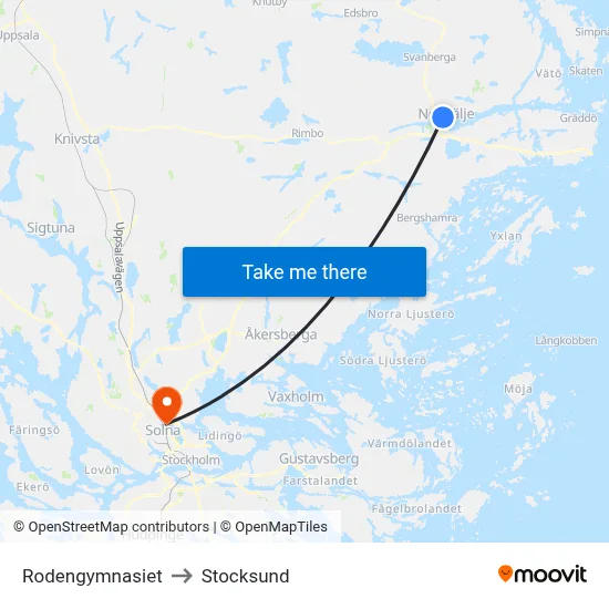 Rodengymnasiet to Stocksund map