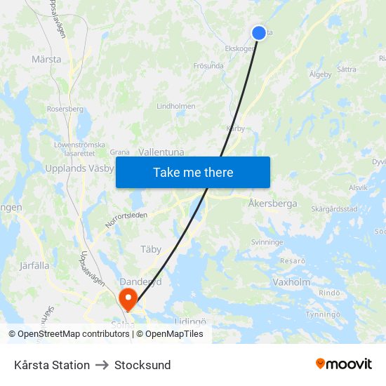 Kårsta Station to Stocksund map