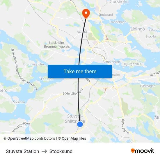 Stuvsta Station to Stocksund map